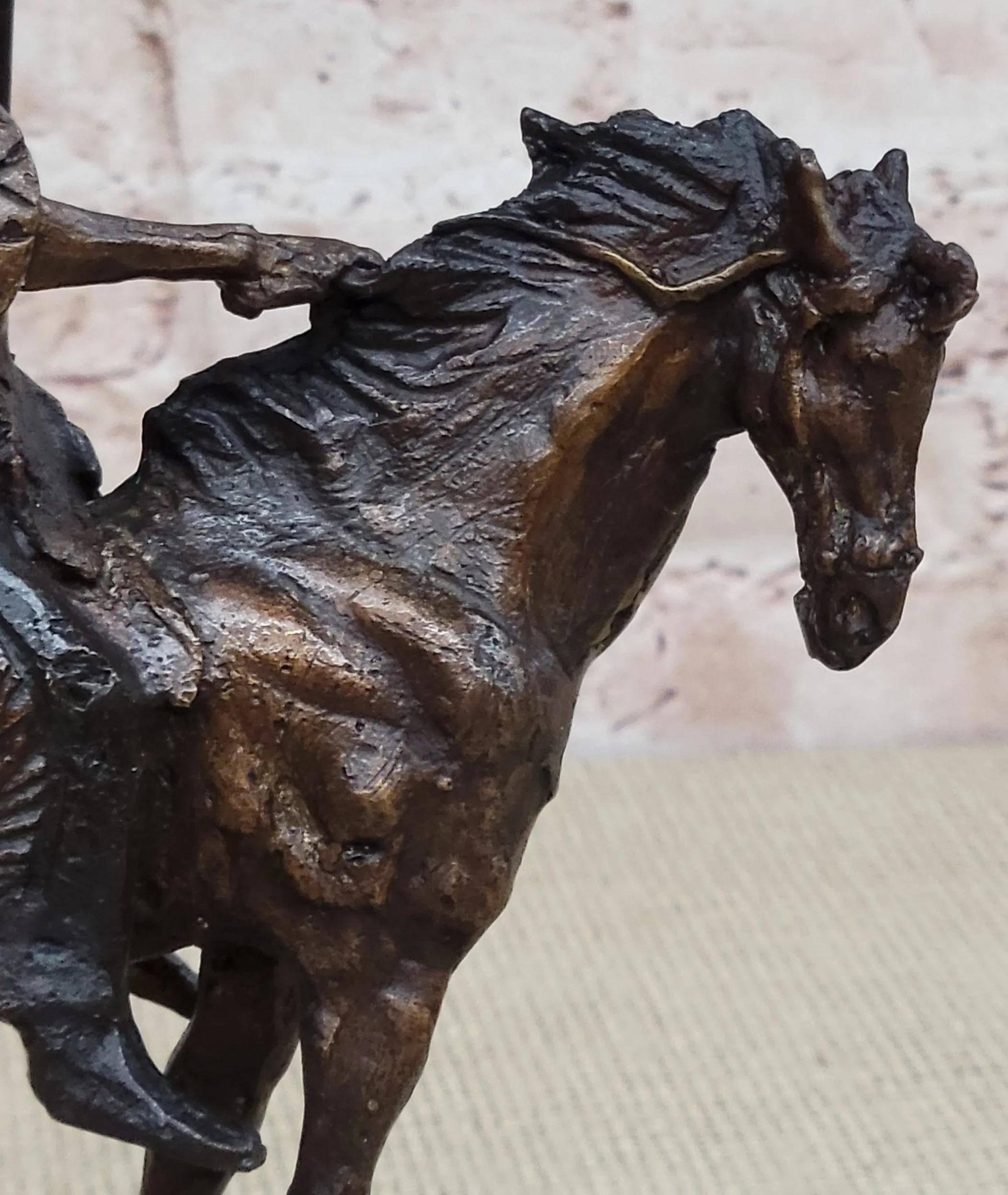 Signed Thomas Native American Indian Riding Horse Bronze Sculpture Statue Art