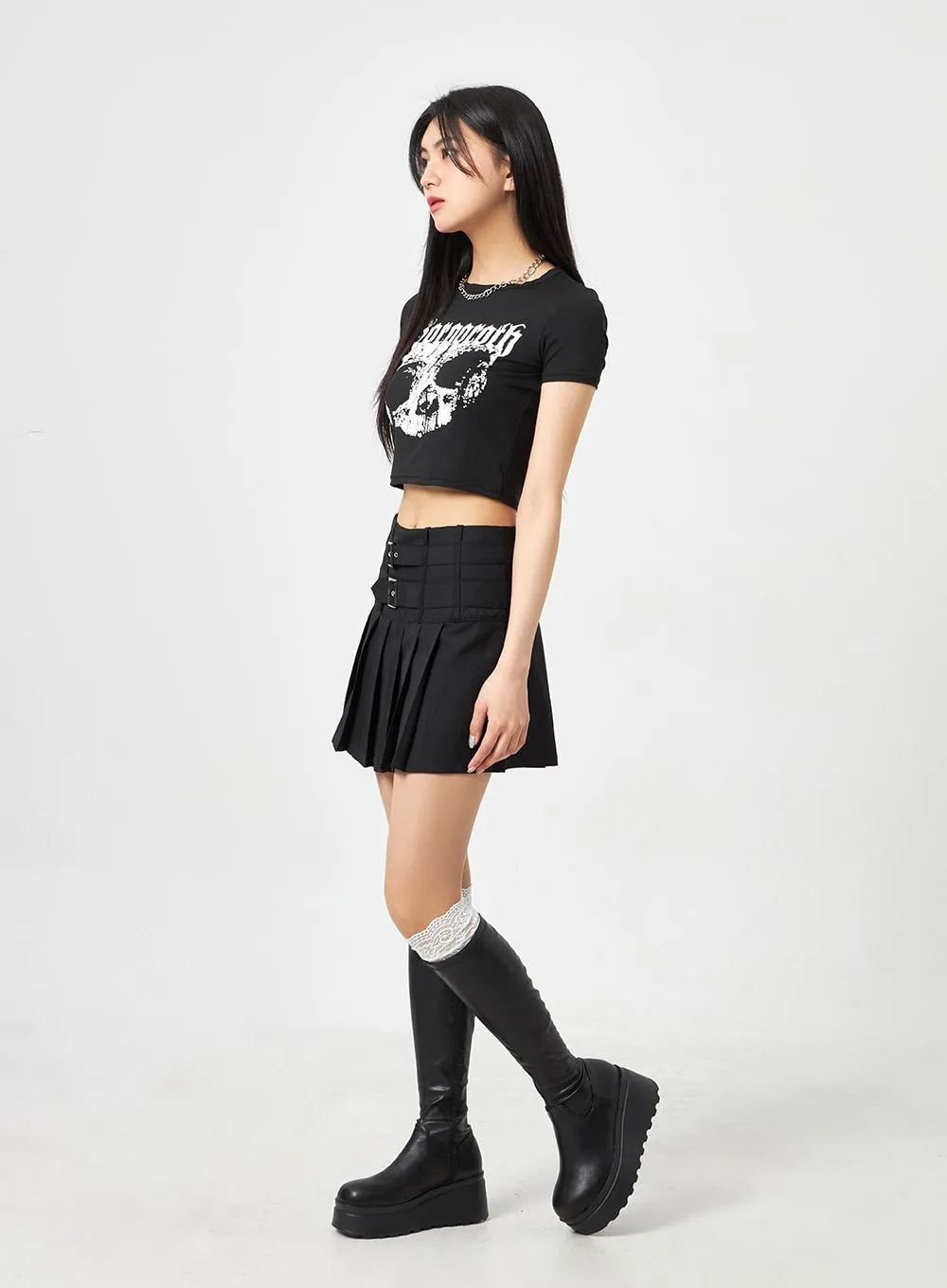 Skull Graphic Cropped Tee BA311