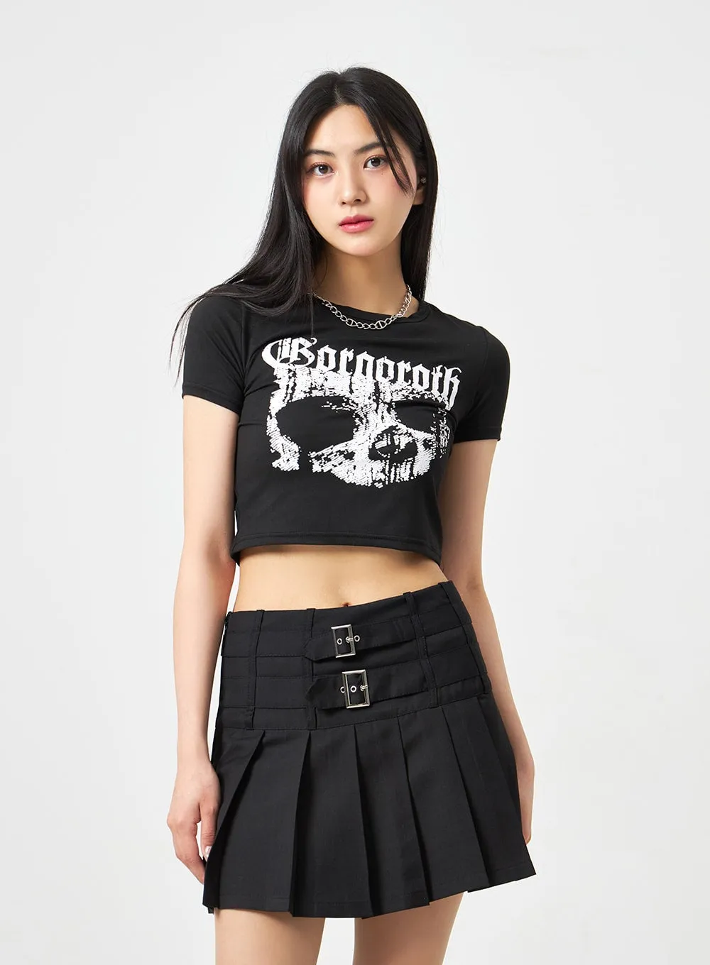 Skull Graphic Cropped Tee BA311