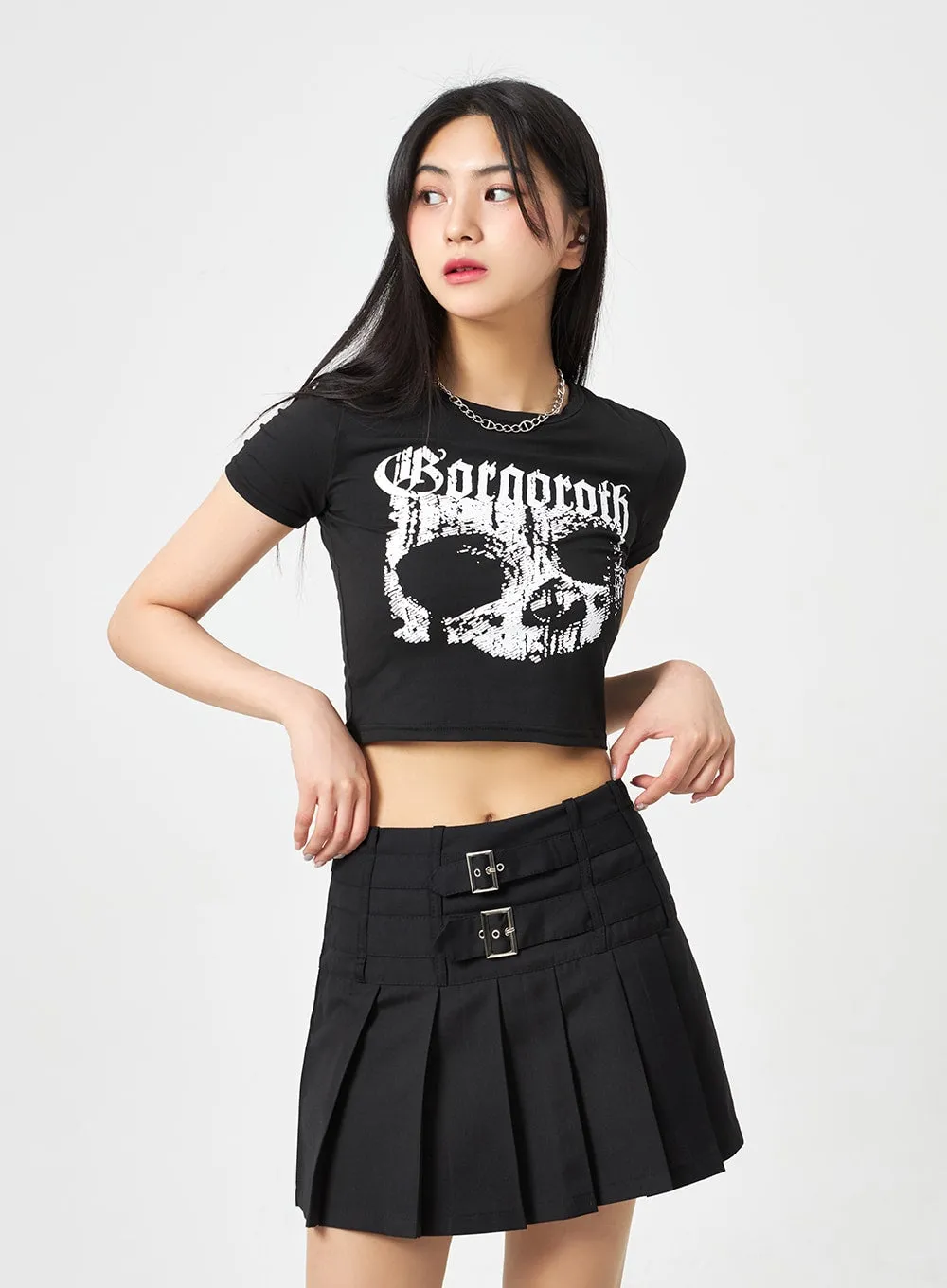 Skull Graphic Cropped Tee BA311