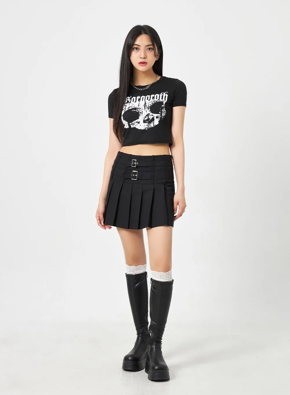 Skull Graphic Cropped Tee BA311