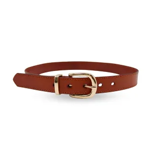 SOUTH BEACH - Addison Road Women's Tan Genuine Leather Belt with Gold Buckle