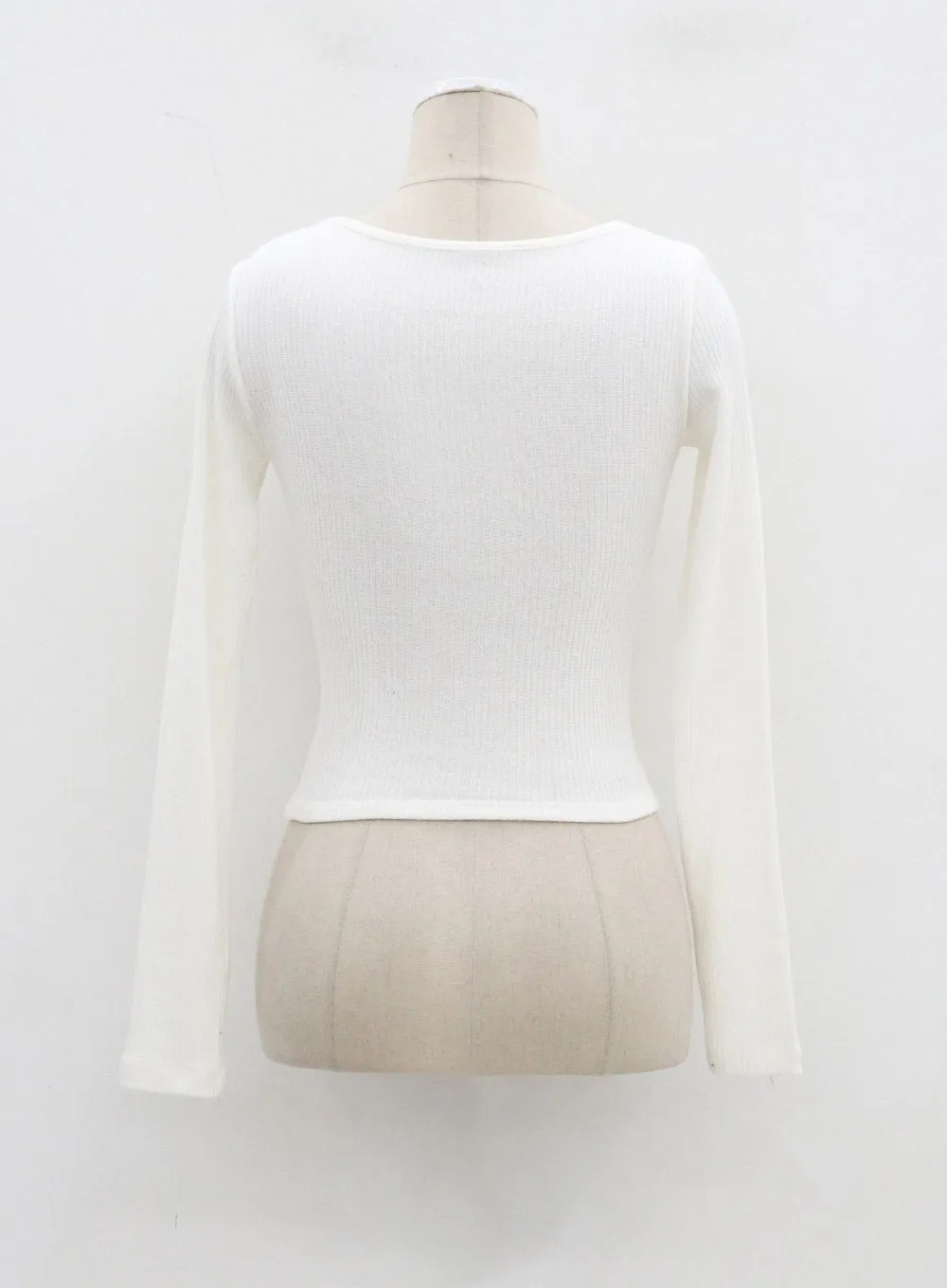 Square Neck Button Cropped Long Sleeve Top CJ325