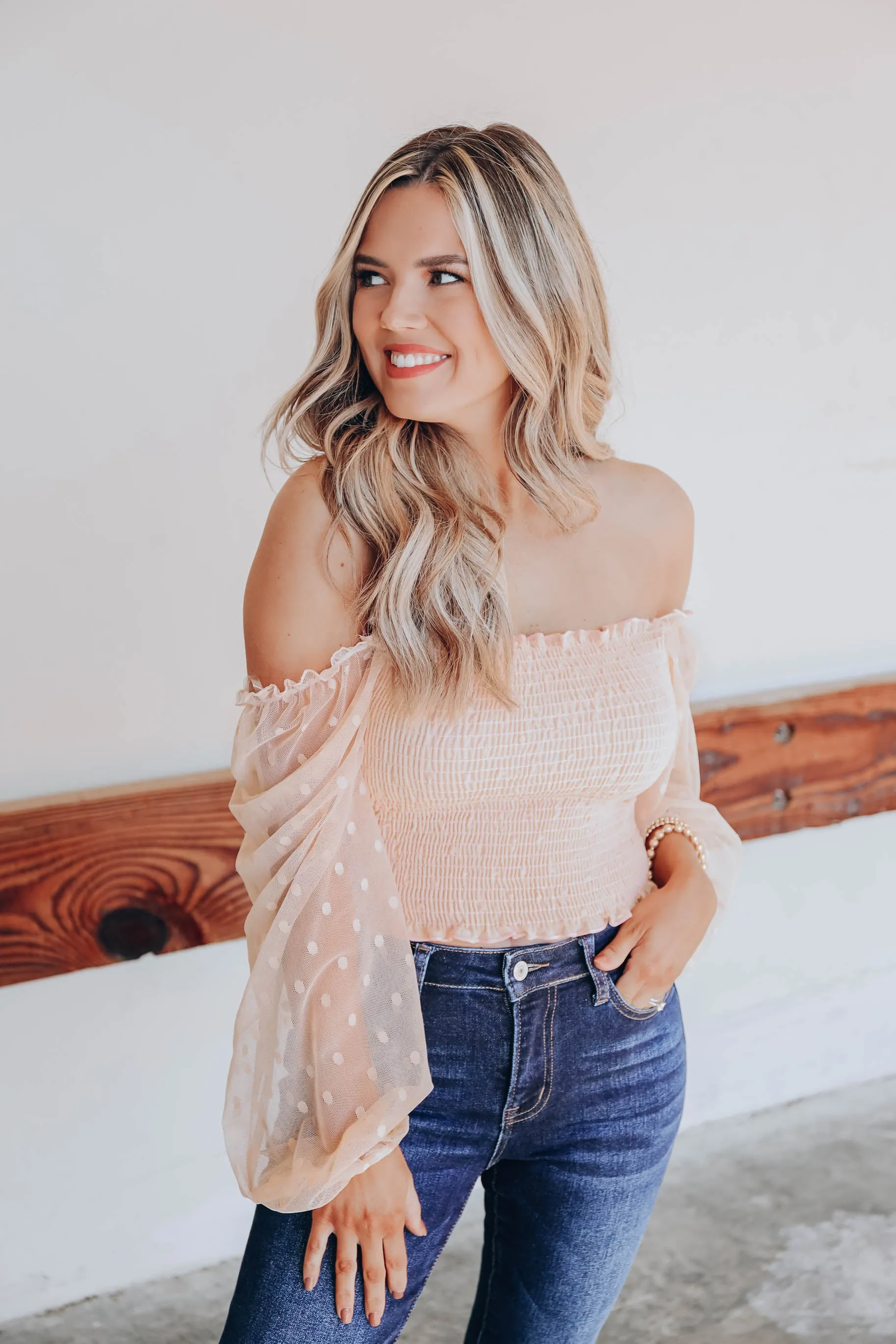 Stevie Smocked Crop Top - Apricot