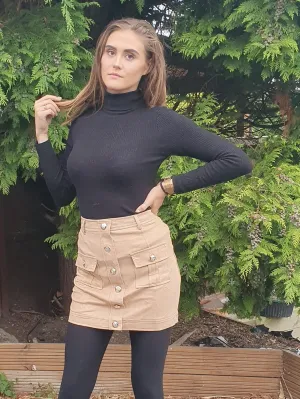 Tan Suedette Mini  Skirt Suedette Skirt with Pockets Tan Suedette Mini Skirt