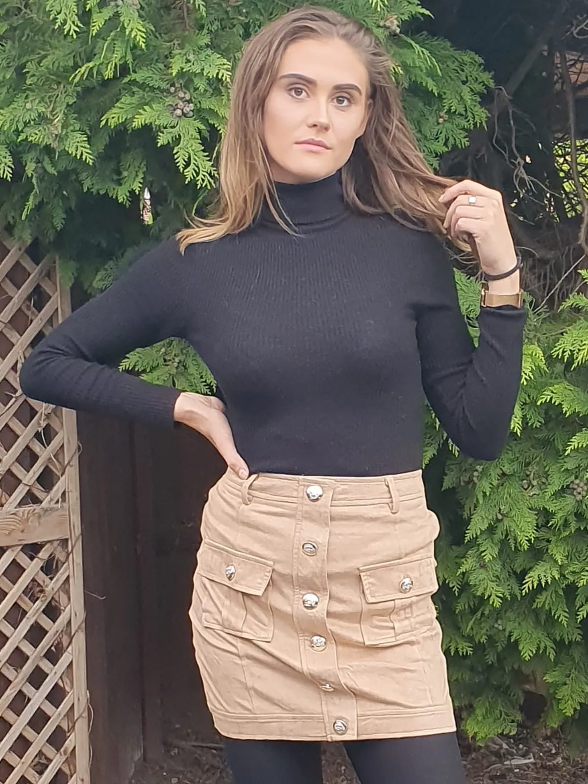 Tan Suedette Mini  Skirt Suedette Skirt with Pockets Tan Suedette Mini Skirt