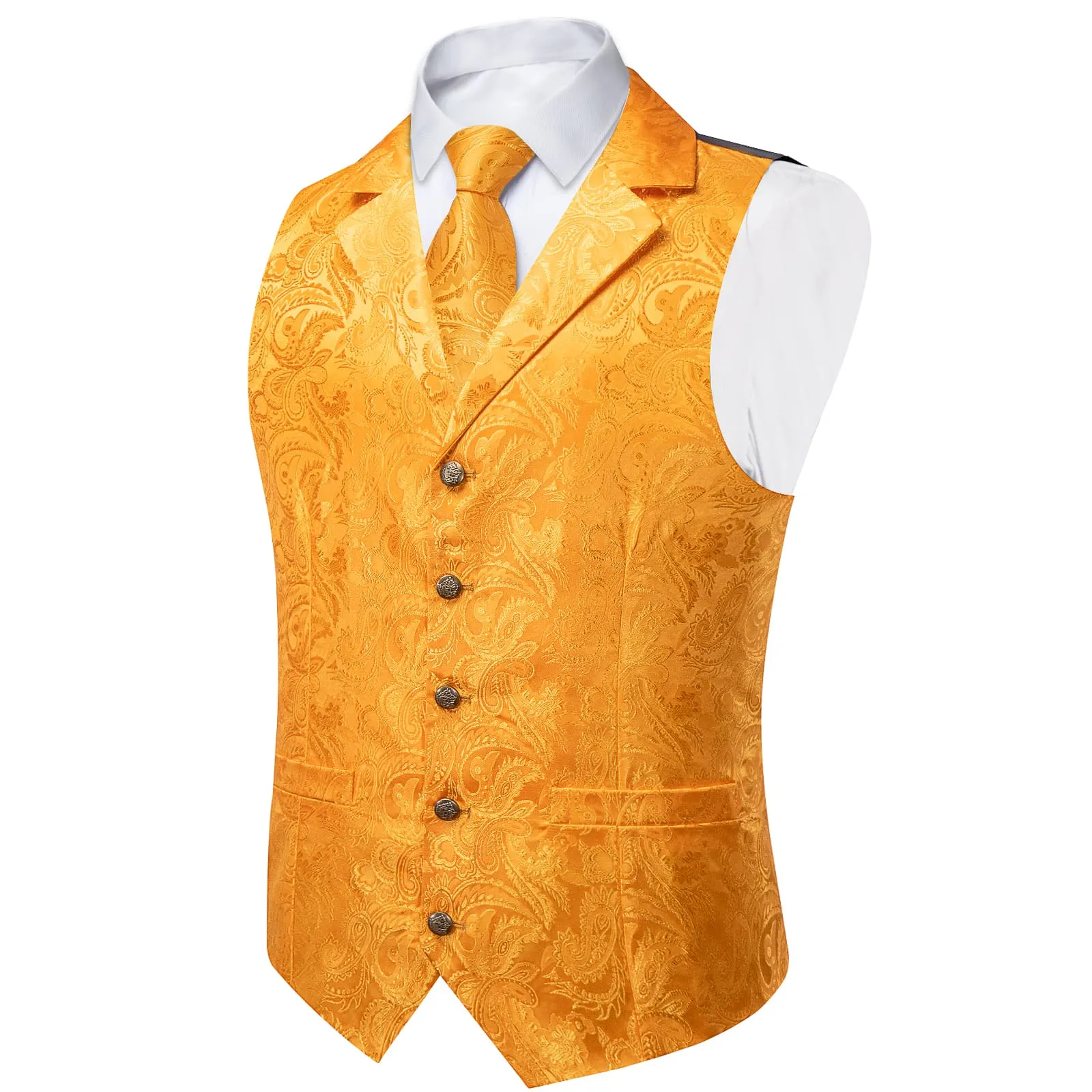 Ties2you Dress Vest Carrot Orange Paisley Notched Collar Silk Mens Waistcoat Tie Set