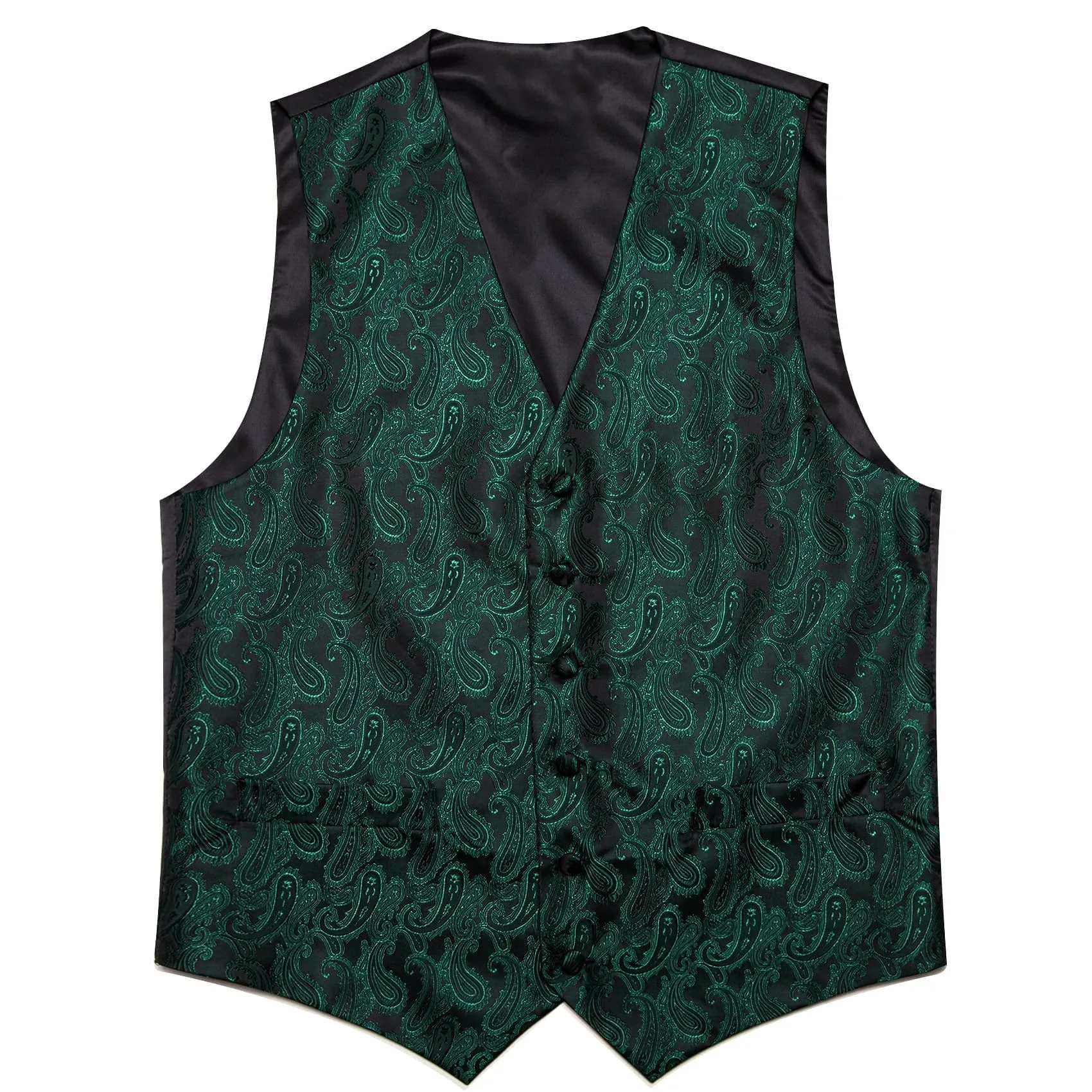 Ties2you Mens Vest Top Sapphire Pine Green Paisley Silk Dress Vest Tie Pocket Square Cufflinks Set