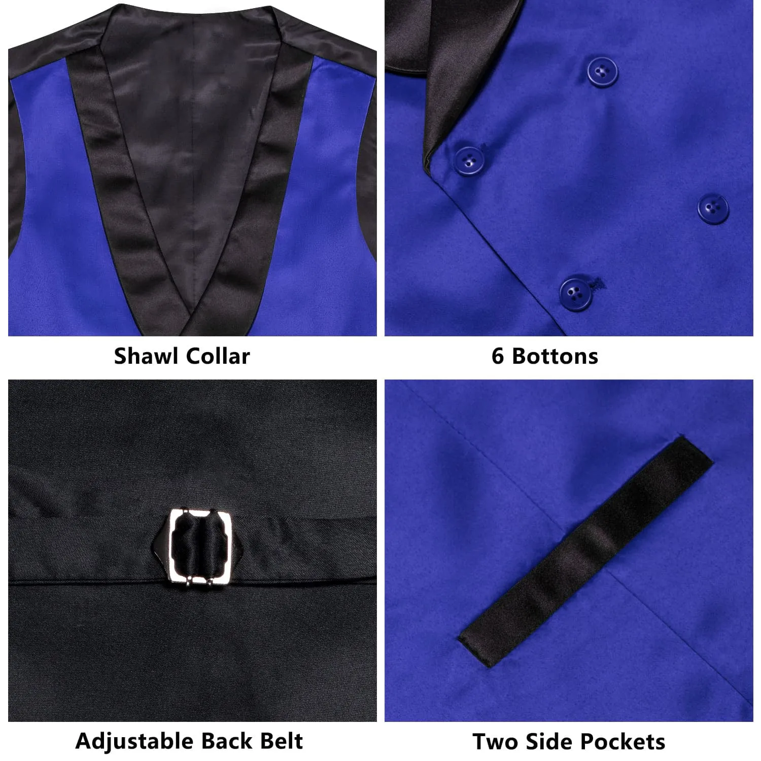 Ties2you Tuxedo Vest Persian Blue Solid Shawl Collar Silk Mens Double Breasted Vest Top