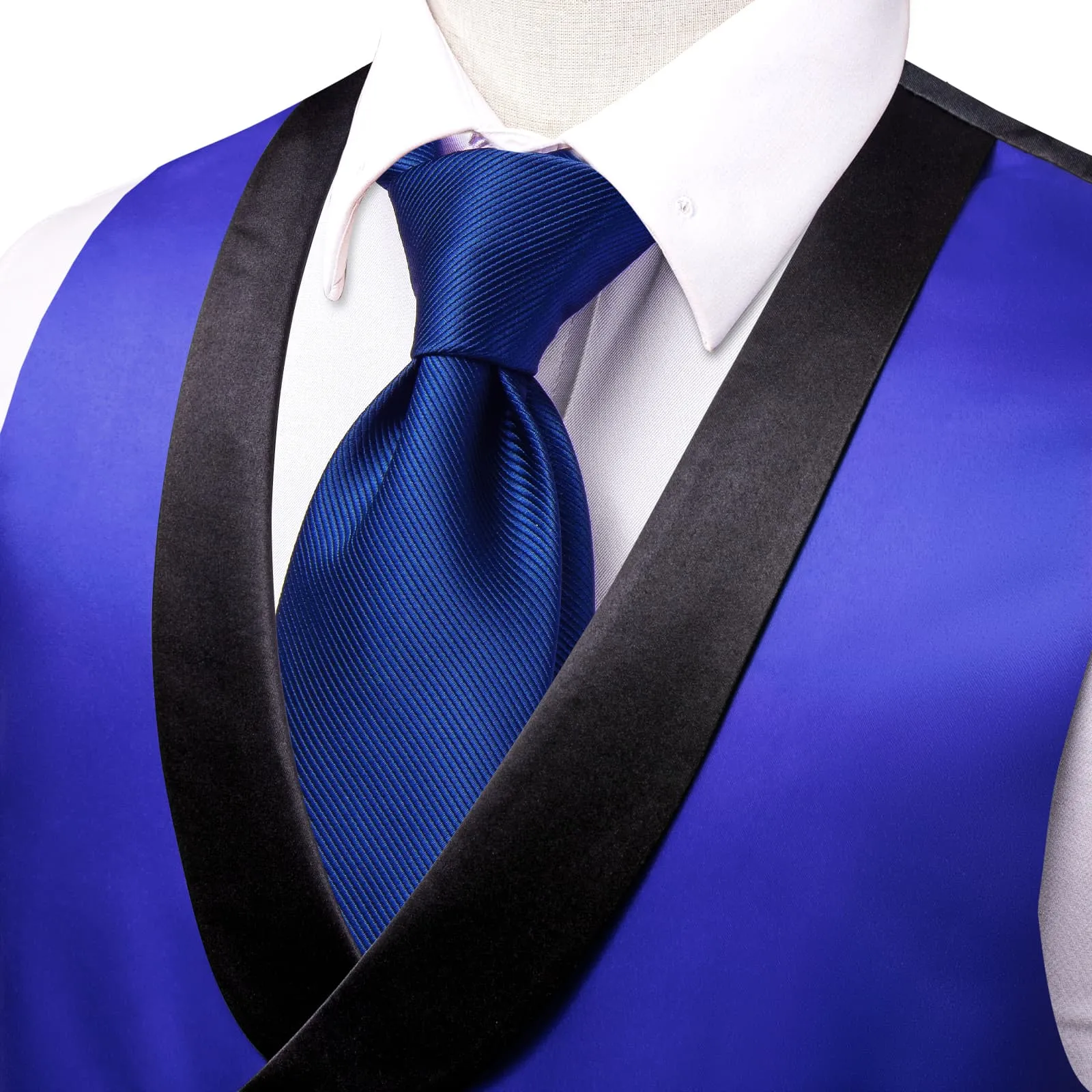 Ties2you Tuxedo Vest Persian Blue Solid Shawl Collar Silk Mens Double Breasted Vest Top