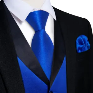 Ties2you Work Vest Cobalt Blue Solid Shawl Collar Silk Dress Vest Tie Set for Business