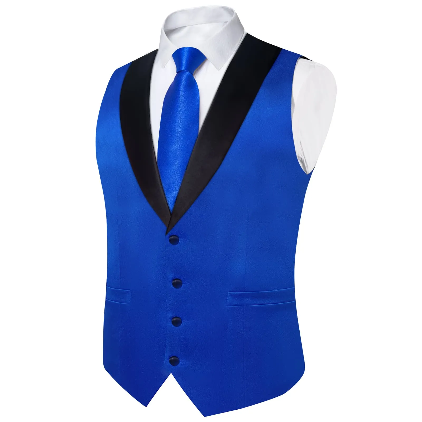 Ties2you Work Vest Cobalt Blue Solid Shawl Collar Silk Dress Vest Tie Set for Business