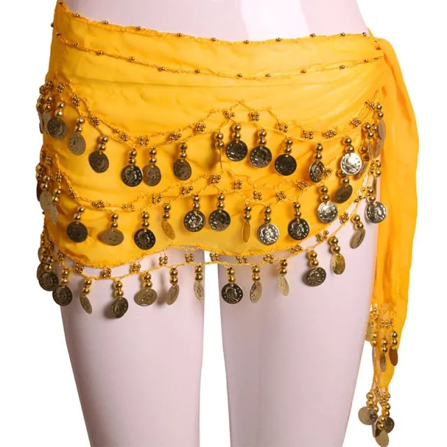 Trendy Three Row Coin Belly Dance Belt Skirt