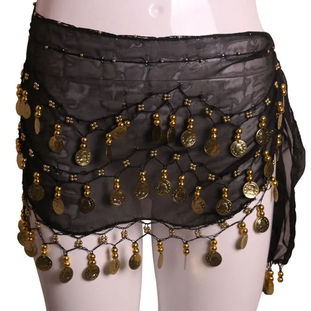 Trendy Three Row Coin Belly Dance Belt Skirt