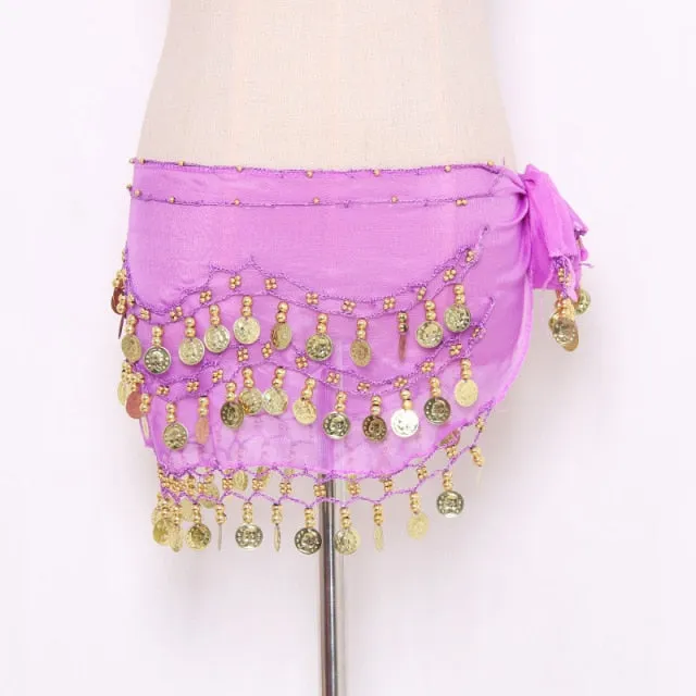 Trendy Three Row Coin Belly Dance Belt Skirt