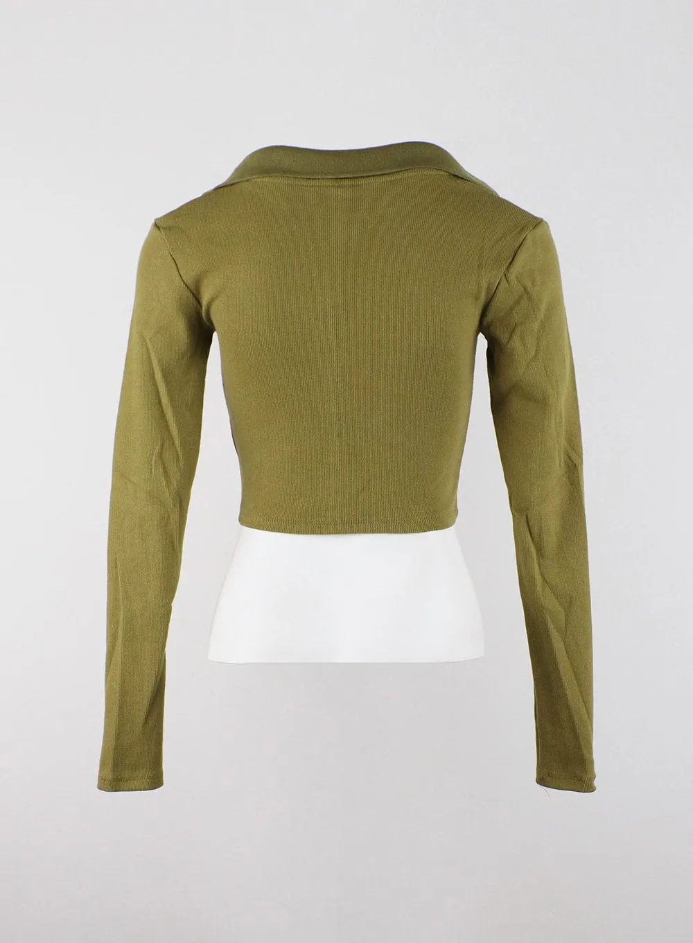 V-Neck Collar Long Sleeve Crop Tee CD322