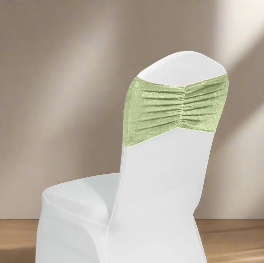 Velvet Ruffle Stretch Chair Band - Sage Green