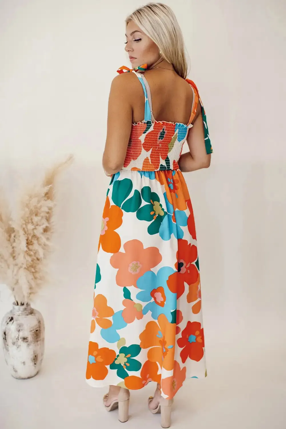 Vibrant Orange Floral Maxi Dress