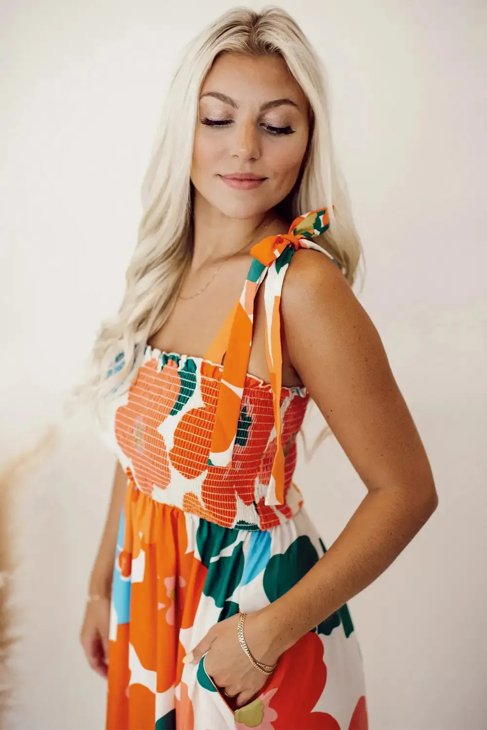 Vibrant Orange Floral Maxi Dress