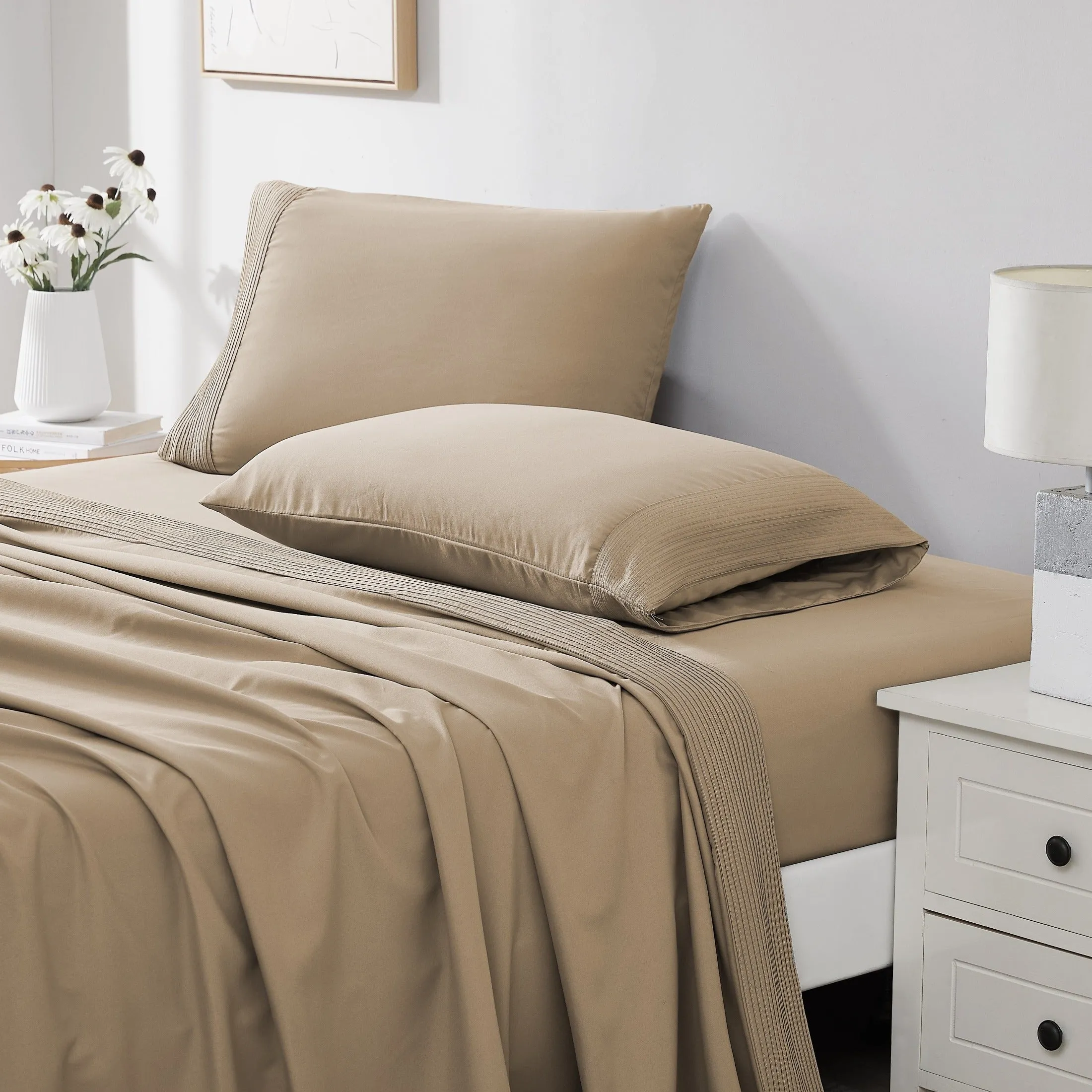 Vilano Extra Deep Pocket Pleated Sheet Set in Earth Tones