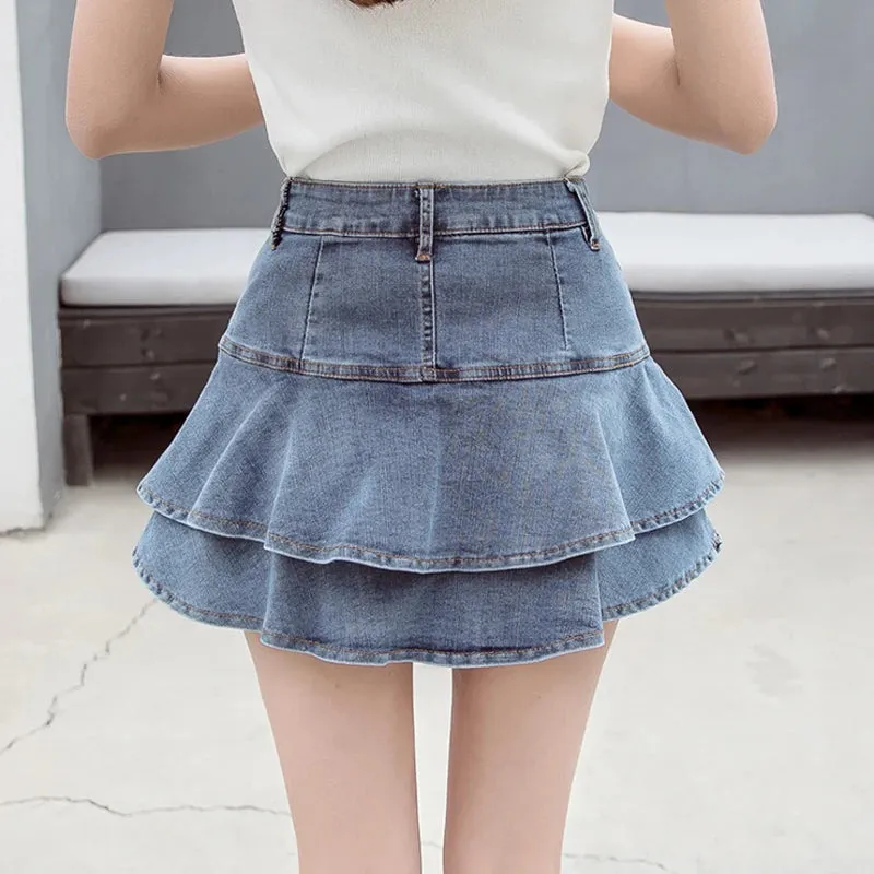 Vintage A-Line Denim Mini Skirt with Shorts