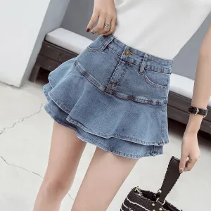 Vintage A-Line Denim Mini Skirt with Shorts