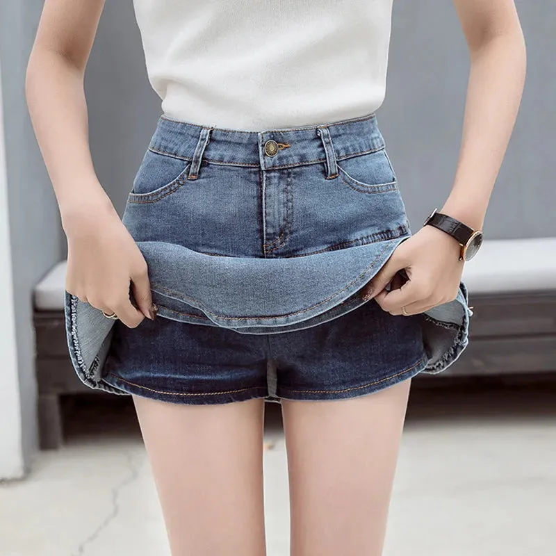 Vintage A-Line Denim Mini Skirt with Shorts