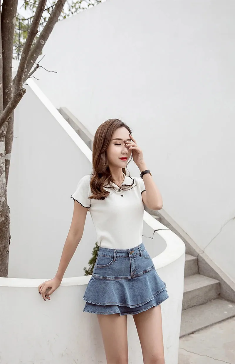 Vintage A-Line Denim Mini Skirt with Shorts