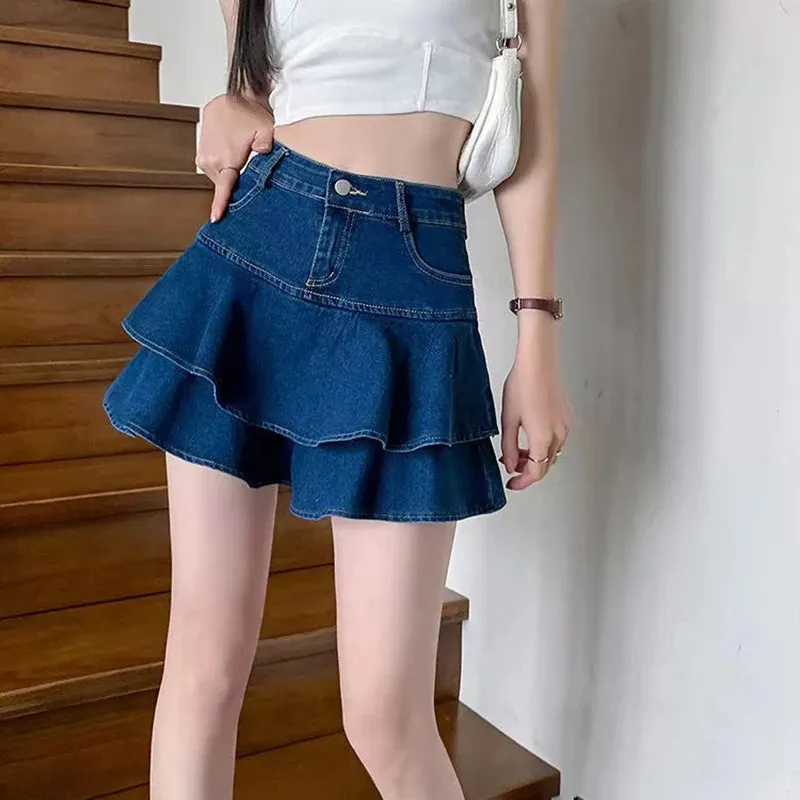 Vintage A-Line Denim Mini Skirt with Shorts