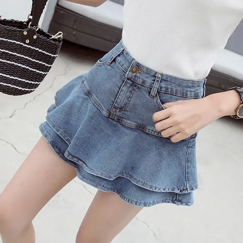 Vintage A-Line Denim Mini Skirt with Shorts