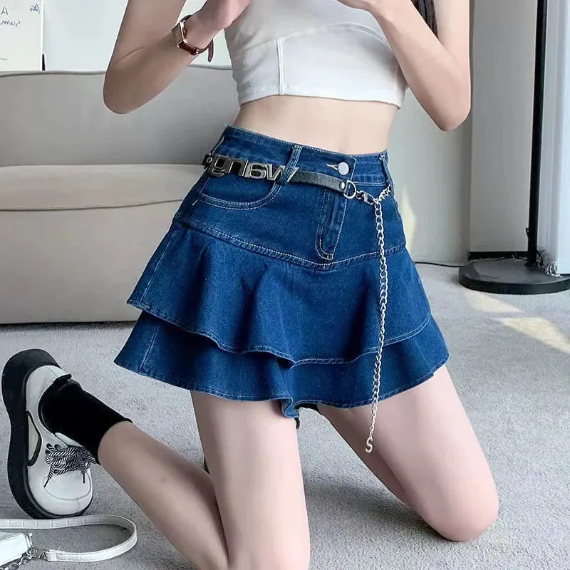 Vintage A-Line Denim Mini Skirt with Shorts