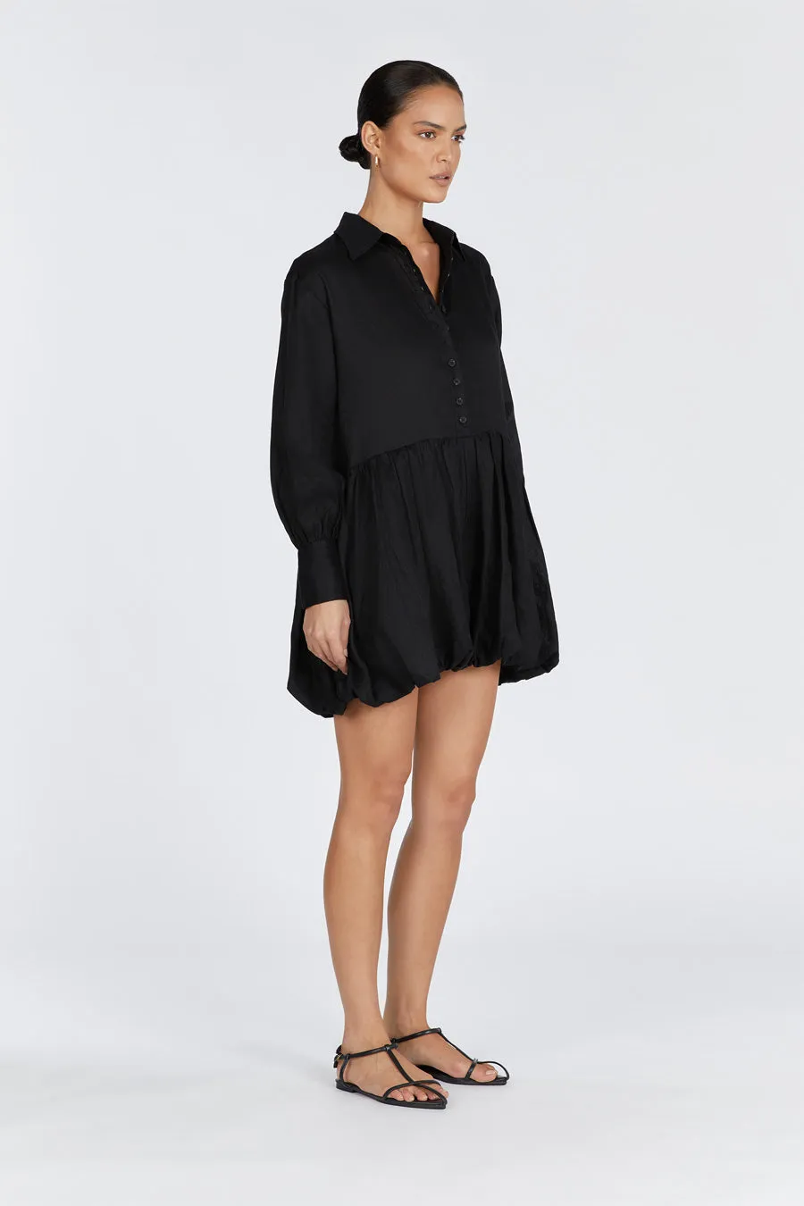 VIOLET BLACK LINEN MINI DRESS