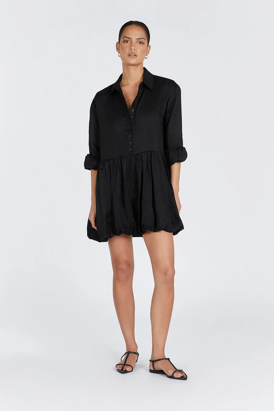 VIOLET BLACK LINEN MINI DRESS