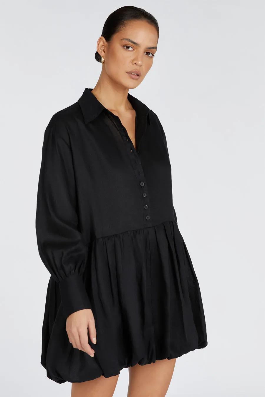 VIOLET BLACK LINEN MINI DRESS