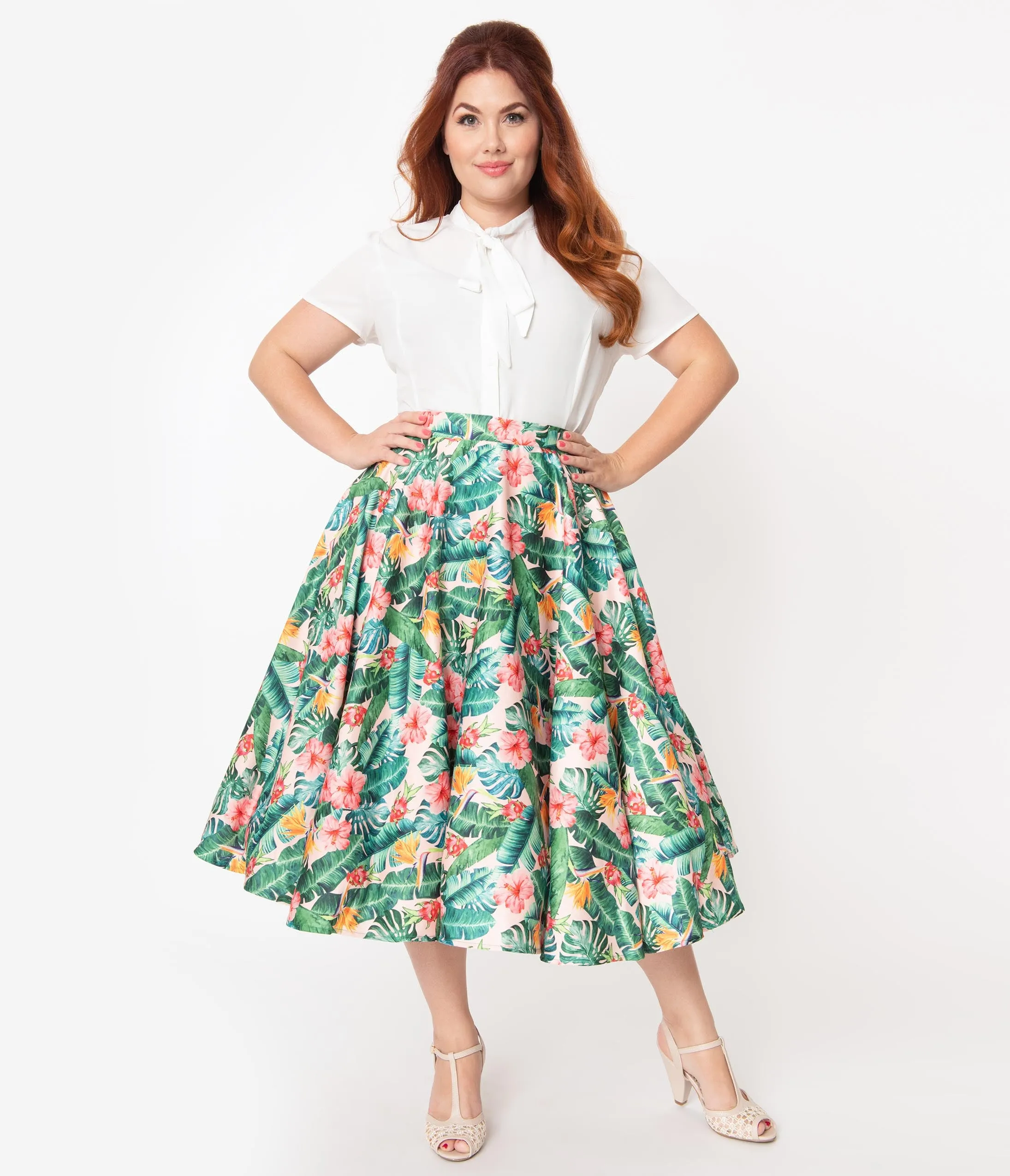 Voodoo Vixen Plus Size 1950s Tropical Print Swing Skirt