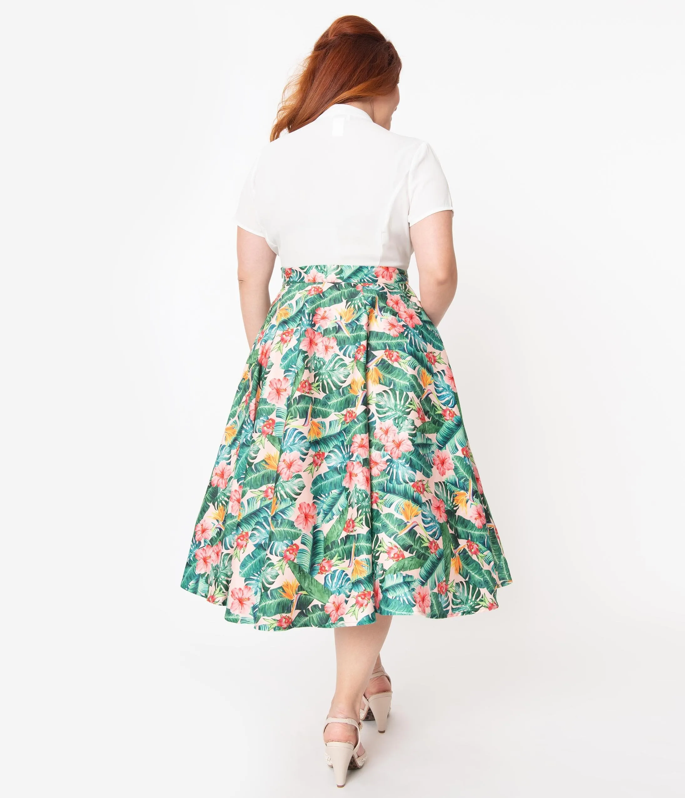 Voodoo Vixen Plus Size 1950s Tropical Print Swing Skirt