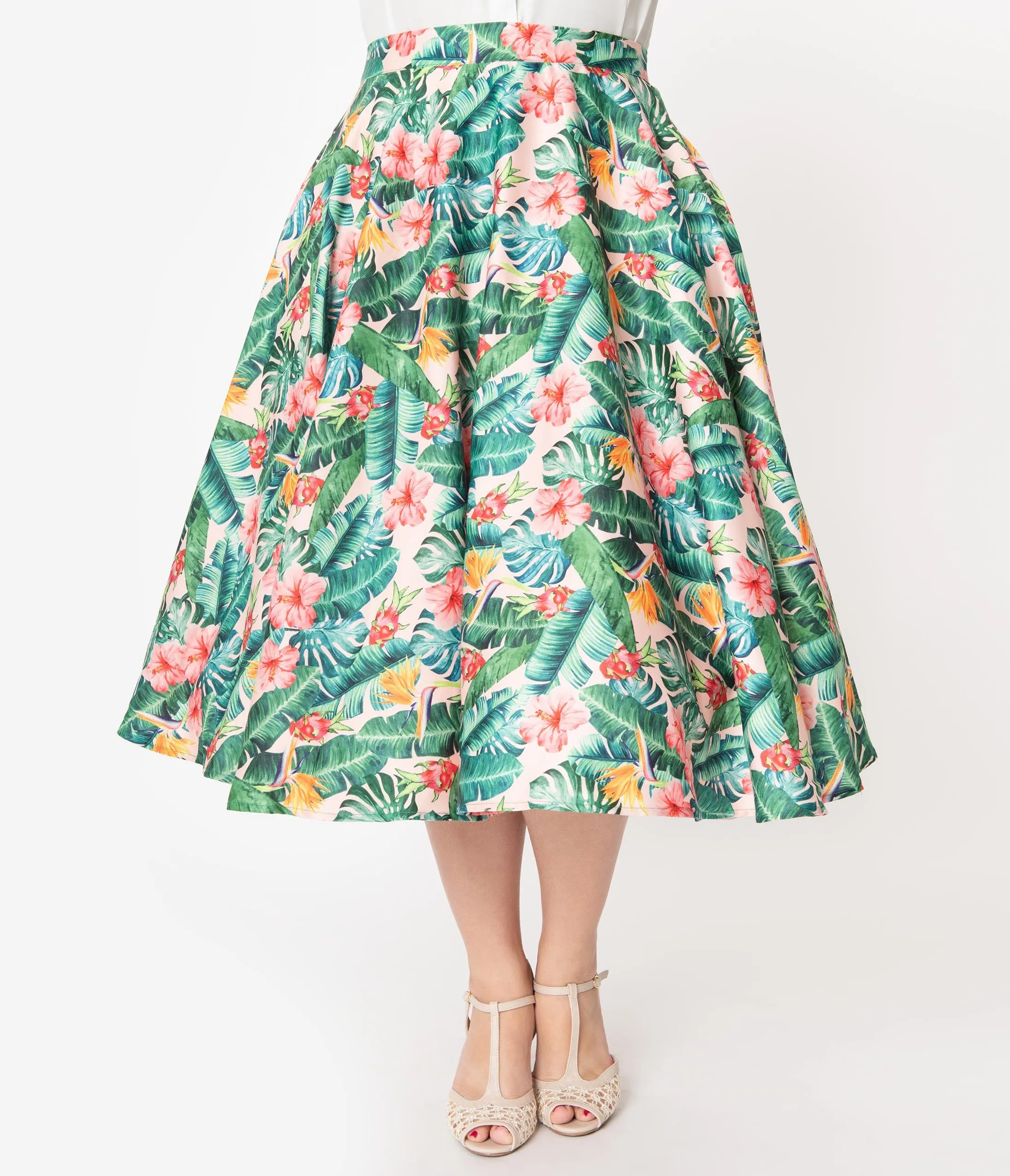 Voodoo Vixen Plus Size 1950s Tropical Print Swing Skirt