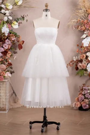 White Strapless Tulle Short City Wedding Dress