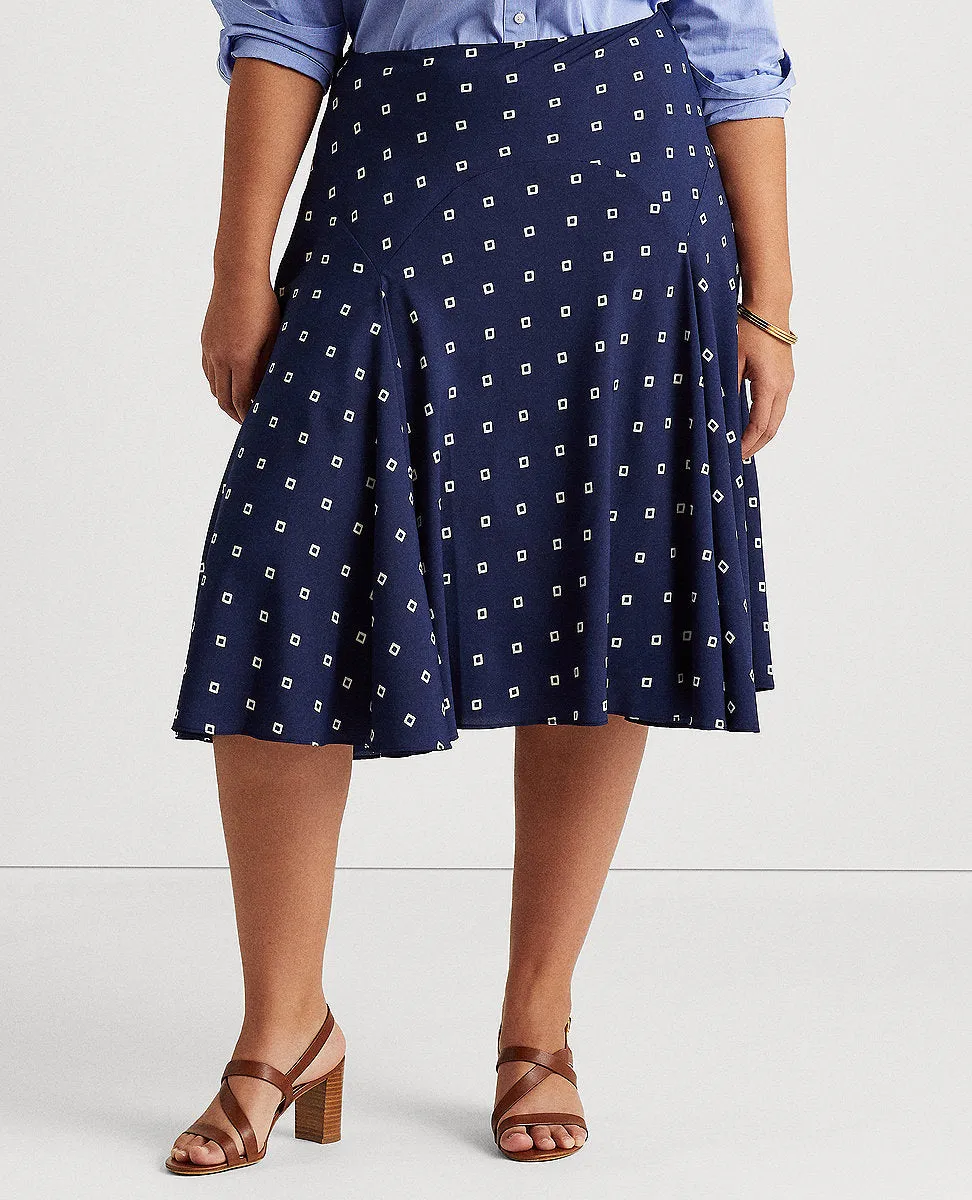 Woman Crepe Peasant Skirt In French Navy/Pale Cream