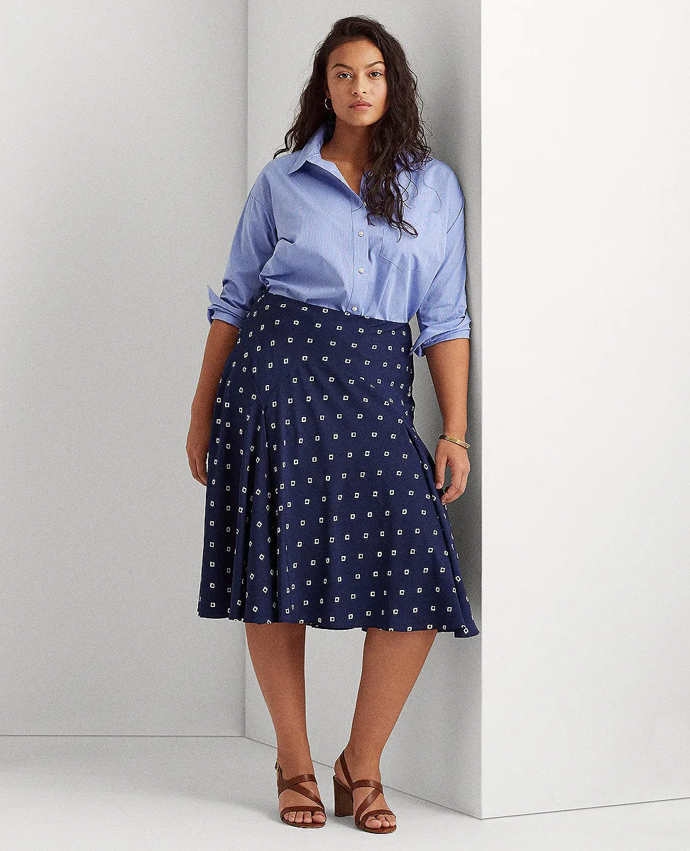 Woman Crepe Peasant Skirt In French Navy/Pale Cream