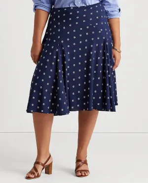 Woman Crepe Peasant Skirt In French Navy/Pale Cream