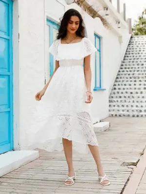 Women’s Solid Color Lace Off Shoulder Long Dress