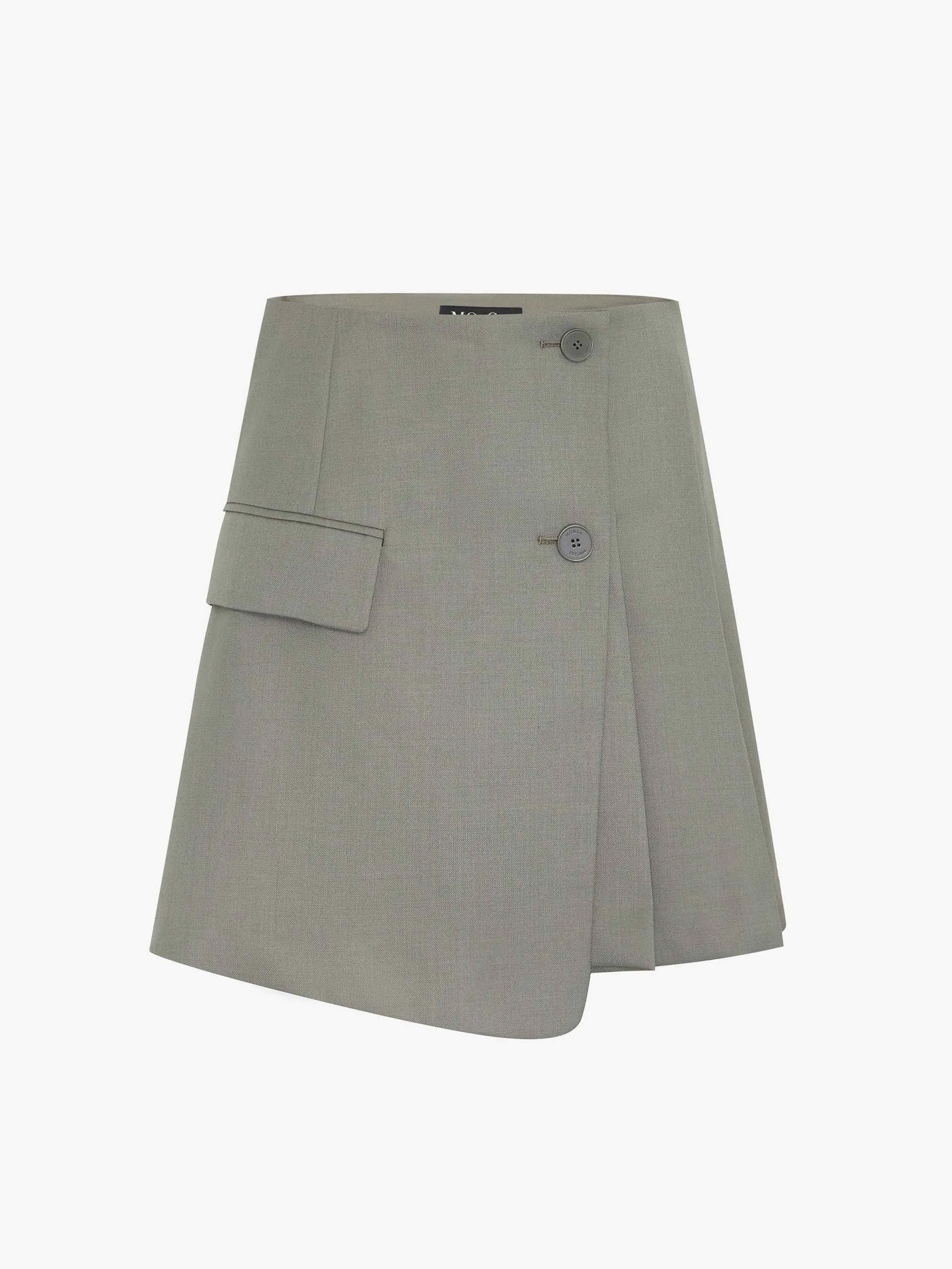 Wool-blend Layered Pleated Suit Skirt