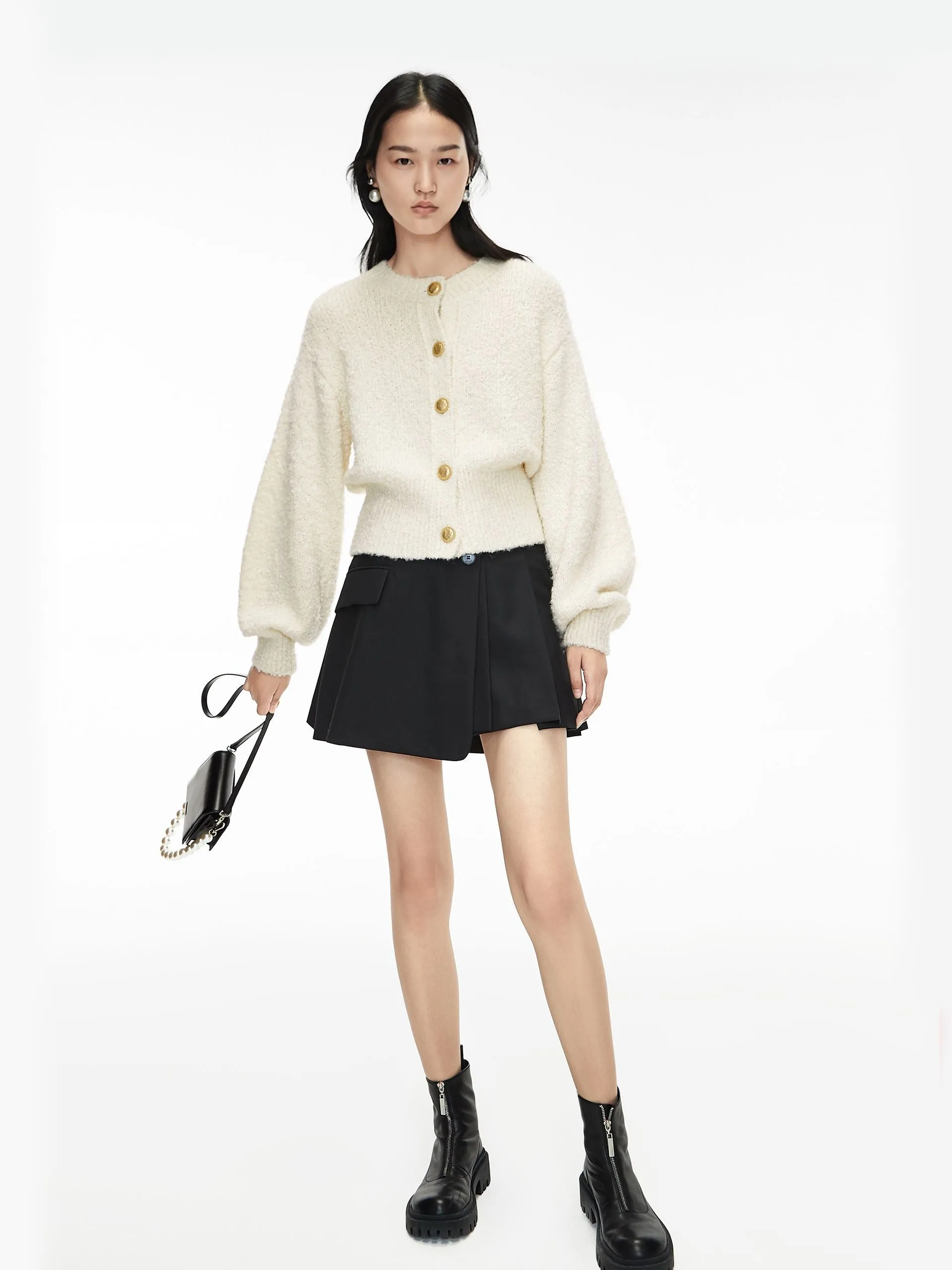 Wool-blend Layered Pleated Suit Skirt