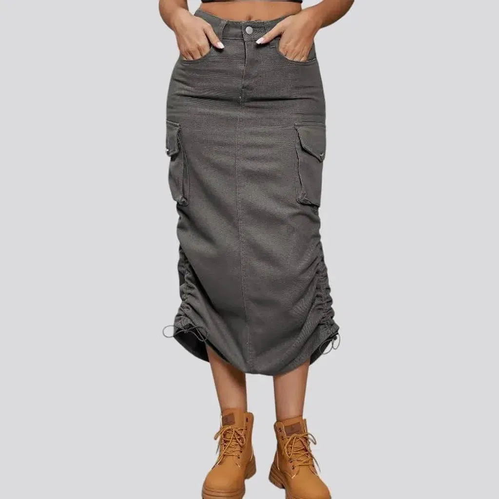 Zipper-button women's denim skirt